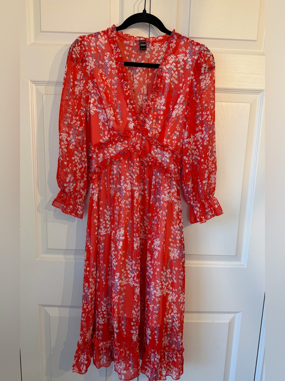 Red Floral Midi Dress